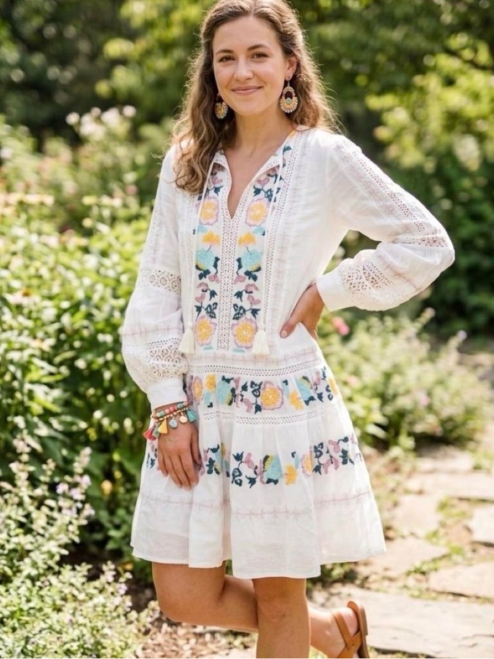 Tory Burch White embroidered floral dress Sz med